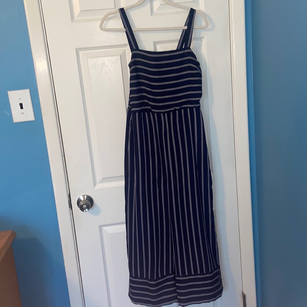 Navy and White Striped Jumpsuit